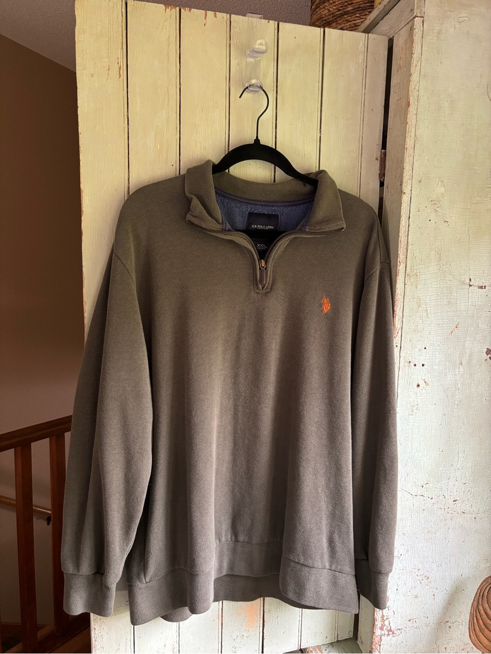 U.S. Polo Assn. Men's Olive Green Quarter-Zip Pullover with Orange Logo